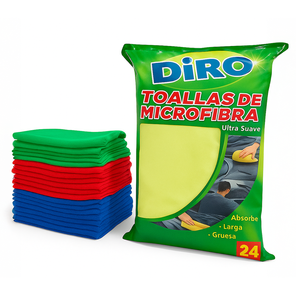 Toalla microfibra mix pack 24 pcs 16"x 16"    Rojo, Verde, Azul, Amarillo