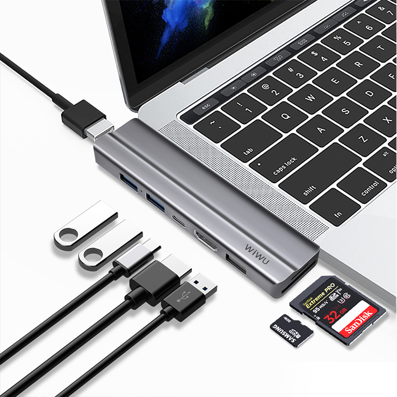 Adaptador hub usb-c 8 en 1 (t9) gris
