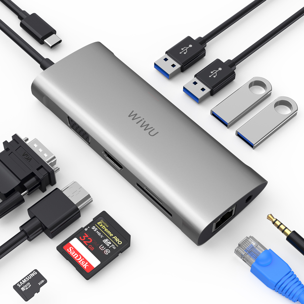 Adaptador usb-c 11 en 1 (alpha) / usb hdmi vga tipo c dp rj45 35 mm audio sd tarjeta micro sd