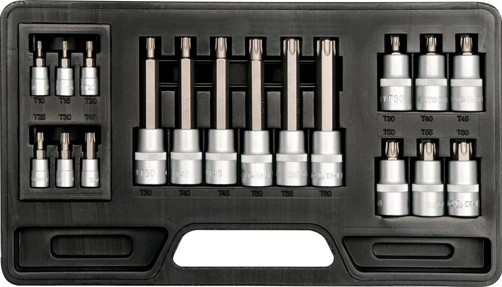 Copas de puntas torx 18 pzs. raiz 1/4 y 1/2  7