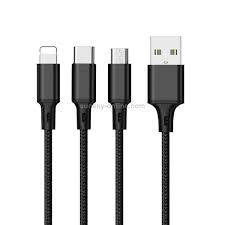 Cable usb 3 en 1 carga rapida de 1.2m (yz-108) 8 pines + micro usb + cable de carga tipo c