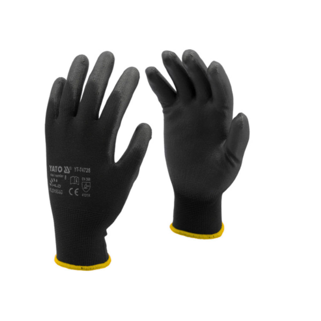 Guante poliuretano negro puño tejido 9 