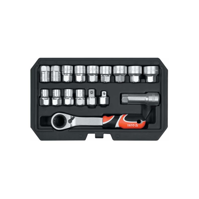 Juego de ratchet y copas pasante 3/8 & 1/2 17 pzs 