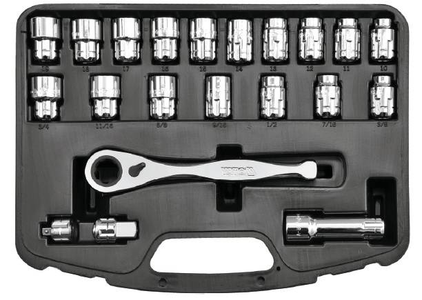 Juego de ratchet y copas pasante 3/8 & 1/2 21 pzs  