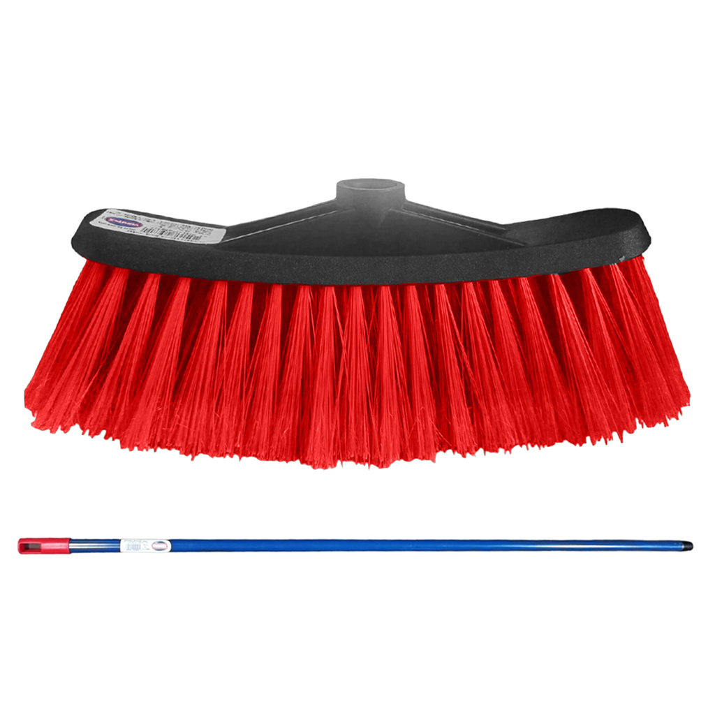 Escoba roja económica, cabo de madera 1.2m
