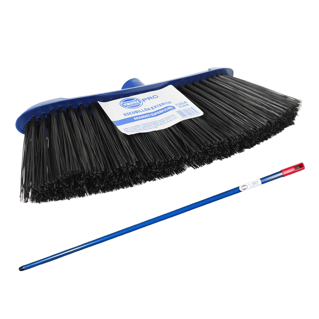 Escoba negra para exterior, cabo de madera 1.2m.