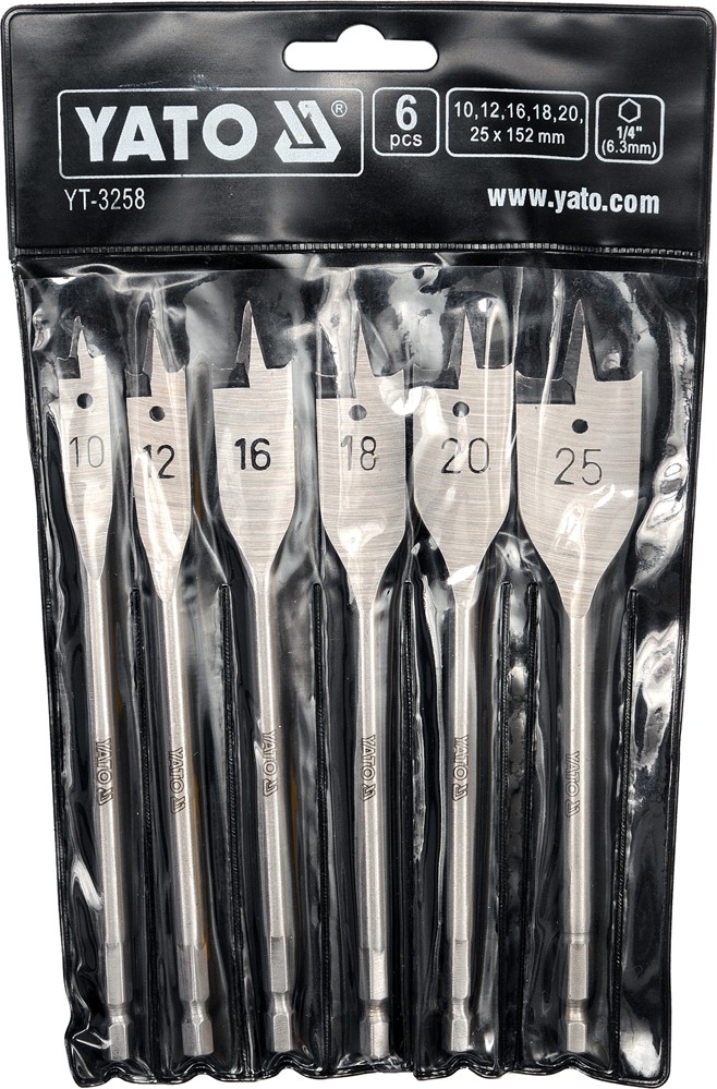 Broca paleta para madera 6 pzs 10-25mm 